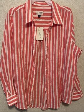 Universal Thread Coral and White Striped Button-Down Shirt